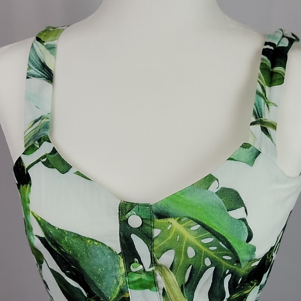 Gianni Bini Monica Palm Leaves Cotton midi dress Ivory Green 0 - Picture 5 of 11